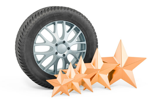 Customer rating of car wheel concept. 3D rendering