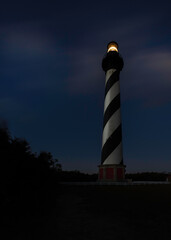 Cape Hatteras lighthouse in a close-up night image