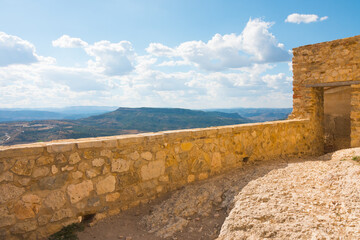 Morella castle ruins. Beautiful walled city in Spain. Morella, Spain.