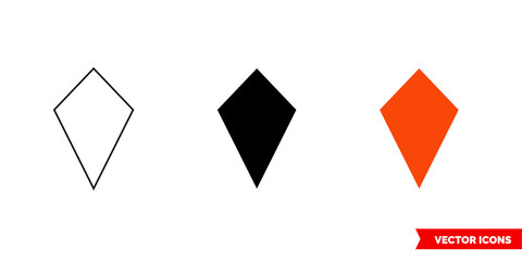 Kite shape icon of 3 types color, black and white, outline. Isolated vector sign symbol.