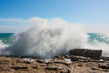 Beautiful waves crashing against the shore. Sunny summer day with a wild ocean. Impressiove and spectacular photography.
Perfect desktop background.