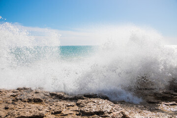 Beautiful waves crashing against the shore. Sunny summer day with a wild ocean. Impressive and spectacular photography.
Perfect desktop background.