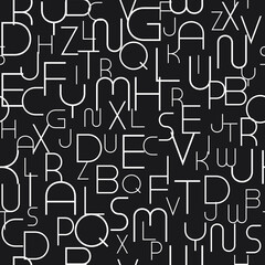 Abstract seamless alphabet pattern with stylish latin letters. Black and white endless fashion background.Can be used like wrapping paper, textile cover, wallpaper or for your other design and ideas