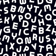 Vector seamless alphabet pattern with latin letters. Black and white fashion design - repeatable background. Can be used like wrapping paper, textile cover, wallpaper or for your other and ideas