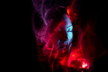 light painting portrait, new art direction, long exposure photo , light drawing at long exposure , abstract photo	
