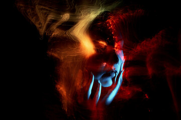 light painting portrait, new art direction, long exposure photo , light drawing at long exposure , abstract photo	
