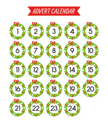 Christmas calendar with wreath number