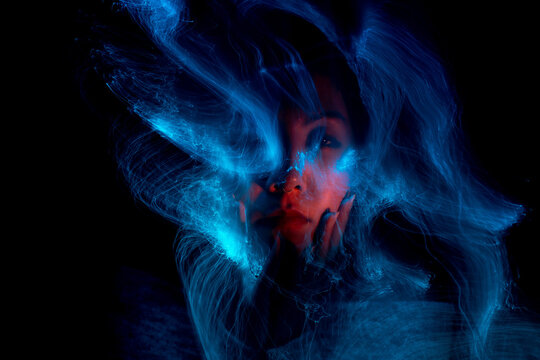 light painting portrait, new art direction, long exposure photo , light drawing at long exposure , abstract photo	
