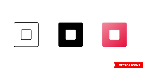 Stop squared icon of 3 types color, black and white, outline. Isolated vector sign symbol.