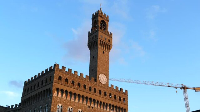 Tower of Palazzo Vecchio, Historical Palace in Florence. Zoom in