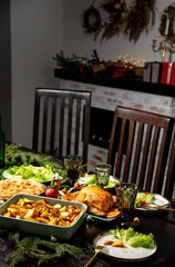 view of the table with food prepared for Christmas dinner