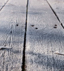 Wood covered with hoarfrost.
Holz mit Raureif bedeckt.