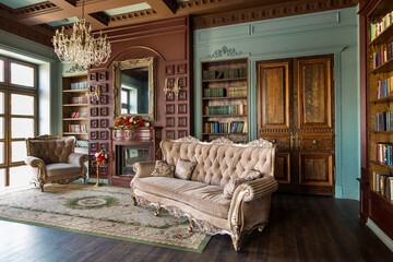 Luxury interior of home library. Sitting room with elegant furniture - Powered by Adobe