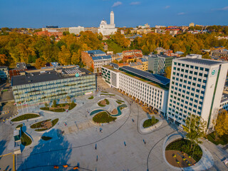 Aerial view of freshly reconstructed Unity Square in Kaunas