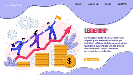 Sales training courses. New effective courses. Lead and learn. Leadership training and development. Team building training. Flat cartoon vector illustration. Website, web page, landing page template