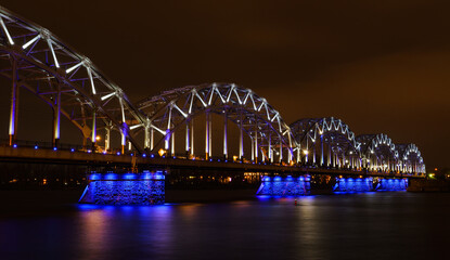 Railway bridge over Daugava Riga night