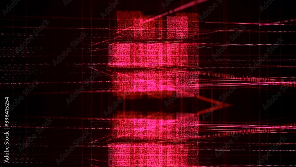 Poster neon cube projection on black background. animation. 3d projection of cube made of laser lines on bl