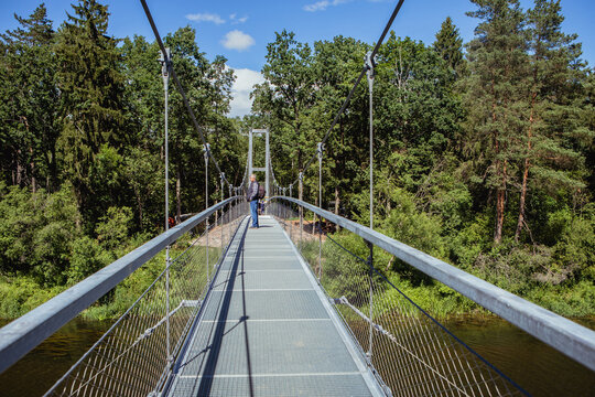 Hanging bridge across the Sventoji River in Anyksciai, Lithuania