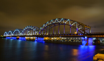 Railway bridge over Daugava Riga night