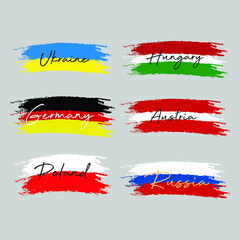 set of flags with grunge brush stroke