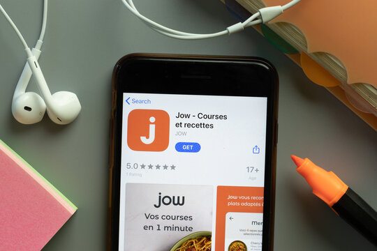 New York, USA - 1 December 2020: Jow mobile app icon on phone screen top view, Illustrative Editorial