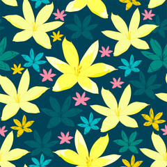 Floral seamless pattern. Vector background with flowers. Hand drawn artwork for textiles, fabrics, souvenirs, packaging and greeting cards.