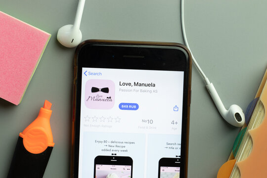 New York, USA - 1 December 2020: Love, Manuela mobile app icon on phone screen top view, Illustrative Editorial