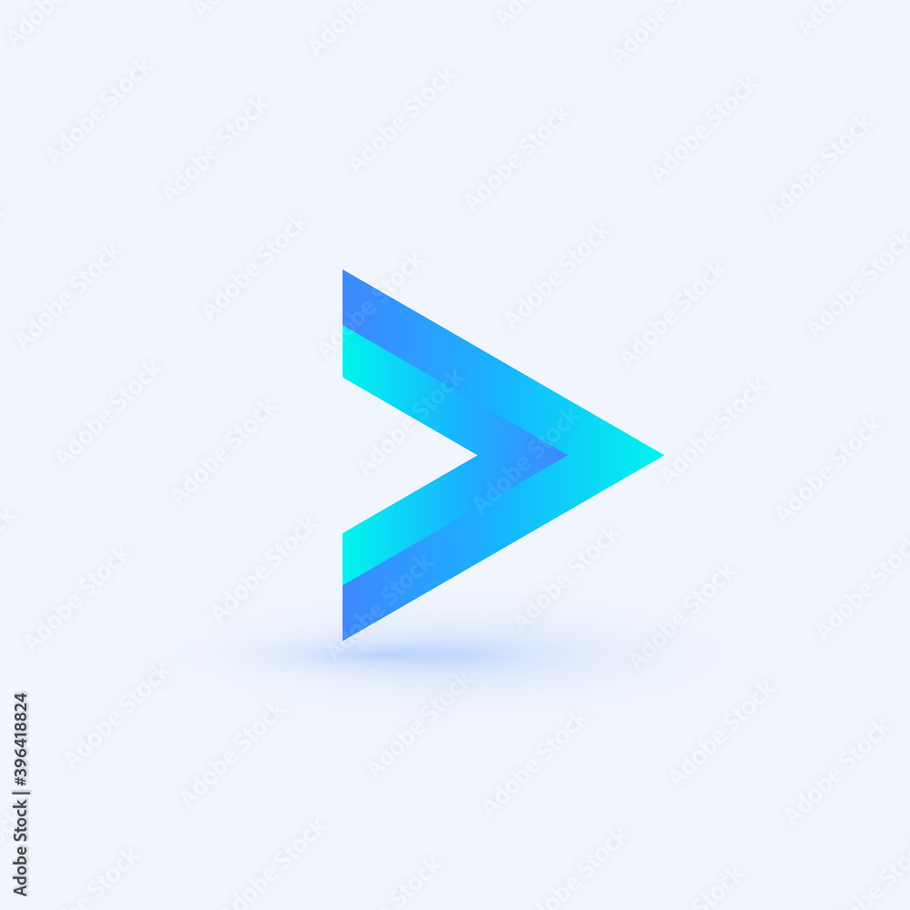 Aufkleber Play icon. Abstract triangle button. Blue gradient sImple flat abstract logo template. Modern emblem idea. Logotype concept design for media. Isolated vector illustration