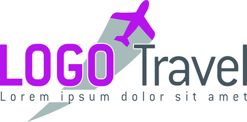 Logotipo morado de viajes con un icono de avios