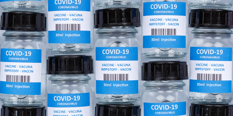 Coronavirus Vaccine bottle Corona Virus COVID-19 Covid vaccines background panoramic photo