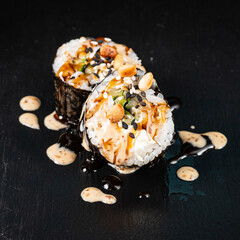 sushi on the black background