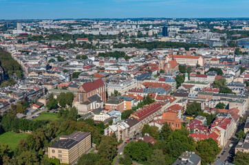 Fototapeta na wymiar Krakow, Poland, aerial view of the Kazimierz district (former Jewish district)