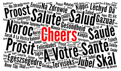 Cheers word cloud concept in different languages
