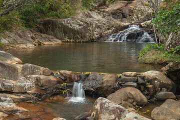 Fototapeta na wymiar Rio em Floresta Atlântica. Cachoeira do Siriú- Garopaba Santa Catarina, Brasil