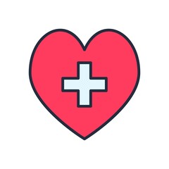 Heart with a cross vector icon. Healthcare, Medical symbol. Doctor's day sign, emblem isolated on white background with shadow. Flat style for graphic and web design, logo.