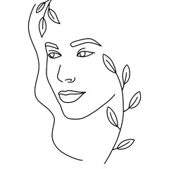 face of a beautiful young woman line art