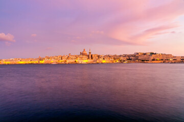 Sunset over the citadella of Valletta, capital city of Malta.