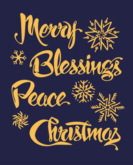 Hand-lettered Christmas Holiday Script—Merry, Blessings, Peace, Christmas—One of a Series