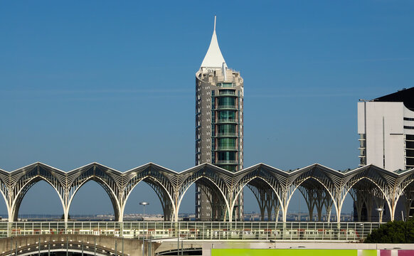 Intersting architecture of the railway station Oriente in Lisbon in Portugal