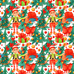 Retro style Christmas pattern. Winter endless background. colorful illustration can be used for print on paper and fabric. Holiday.