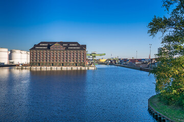  Port basin and Westhafen port BEHALA, one of Germany’s largest inland ports located right in the...