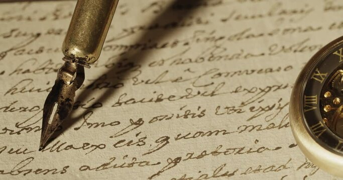Ancient manuscript in latin more than 200 years old with quilt pen