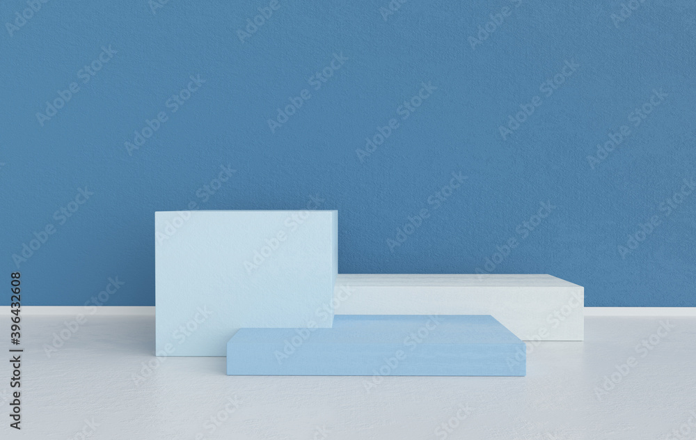 Aufkleber 3d rendered studio with geometric shapes, podium on the floor. platforms for product presentation, m