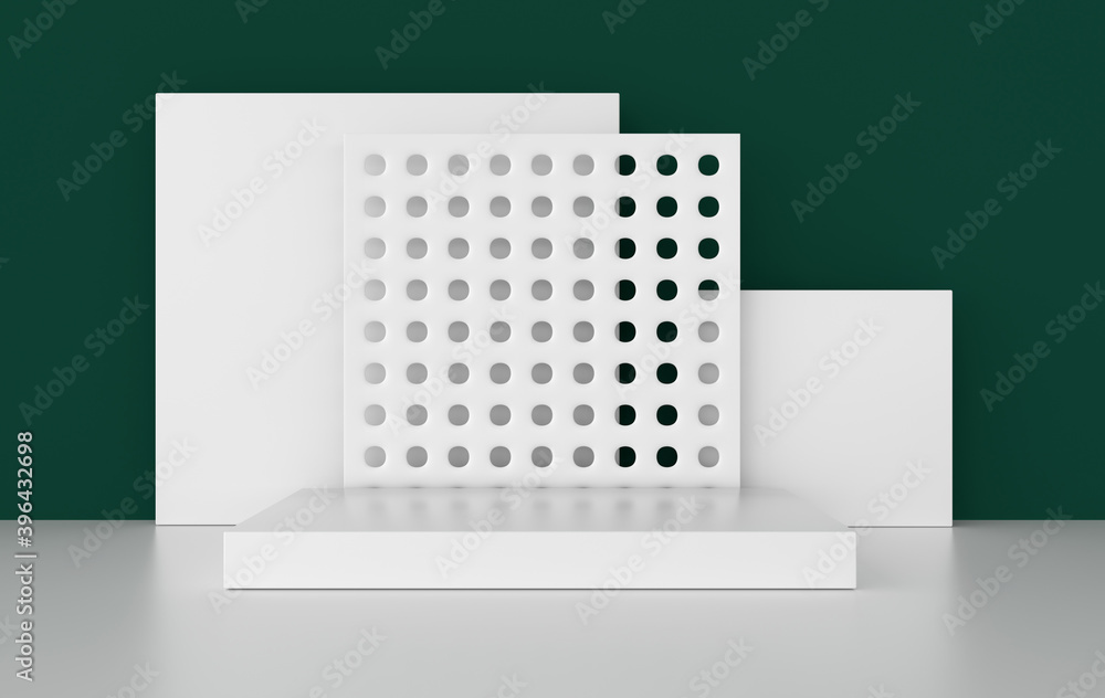 Aufkleber 3d rendered studio with geometric shapes, podium on the floor. platforms for product presentation, m