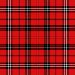 Christmas and new year tartan plaid. Scottish pattern in black, red and white cage. Scottish cage. Traditional Scottish checkered background. Seamless fabric texture. Vector illustration