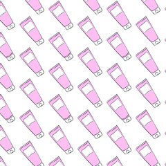 Vector pattern of tube used for toothpaste or cosmetics product in light pink color and white accent 