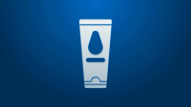 White line Personal lubricant icon isolated on blue background. Lubricating gel. Cream for erotic sex games. Tube with package box. 4K Video motion graphic animation.