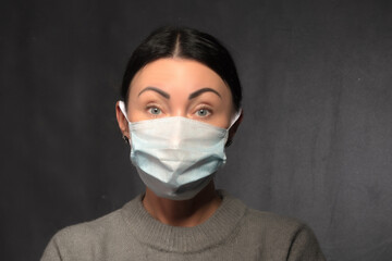 Healthy woman using medical protective mask to health protection