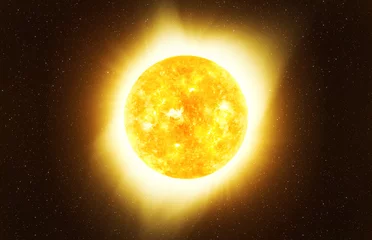 Poster Heldere zon tegen donkere sterrenhemel in het zonnestelsel, elementen van deze afbeelding geleverd door NASA © lukszczepanski