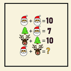 New Year's riddle. Preschool or kindergarten Christmas puzzle. Mathematical counting game for children and adult. Mathematic riddle for the mind. Riddle with numbers. Vector. 